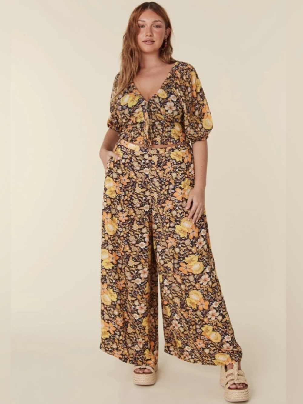 Spell Hibiscus Lane Wide Leg Pants Licorice